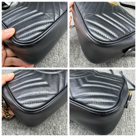100% Authentic GUCCI GG Marmont Black Leather Shoulder Bag 800-121724 - Picture 9 of 14